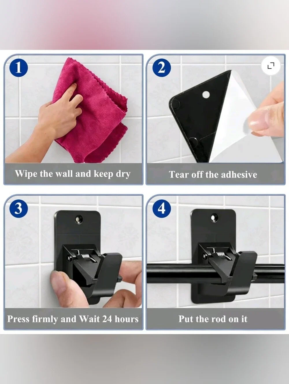 Aovky 4Pcs No Drill Curtain Rod Brackets, Adhesive Curtain Rod Holder Up to 20 l